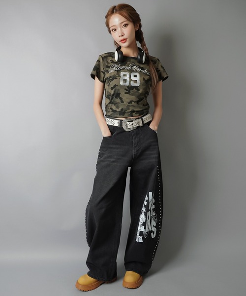 SPINNS(スピンズ)の「半袖ピタTシャツ/ナンバーロゴ/89/無地/カモ柄(Tシャツ/カットソー・レディース・グレー系カモフラージュ/オフホワイト/ブラック/グリーン系カモフラージュ/ネイビー・ONESIZE)」の11枚目の写真