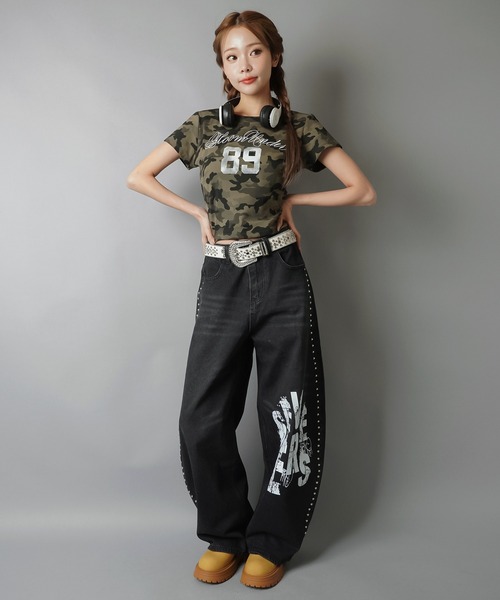 SPINNS(スピンズ)の「半袖ピタTシャツ/ナンバーロゴ/89/無地/カモ柄(Tシャツ/カットソー・レディース・グレー系カモフラージュ/オフホワイト/ブラック/グリーン系カモフラージュ/ネイビー・ONESIZE)」の12枚目の写真