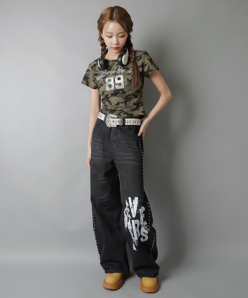 SPINNS(スピンズ)の「半袖ピタTシャツ/ナンバーロゴ/89/無地/カモ柄(Tシャツ/カットソー・レディース・グレー系カモフラージュ/オフホワイト/ブラック/グリーン系カモフラージュ/ネイビー・ONESIZE)」の13枚目の写真