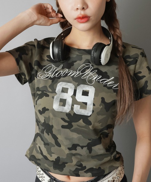 SPINNS(スピンズ)の「半袖ピタTシャツ/ナンバーロゴ/89/無地/カモ柄(Tシャツ/カットソー・レディース・グレー系カモフラージュ/オフホワイト/ブラック/グリーン系カモフラージュ/ネイビー・ONESIZE)」の7枚目の写真