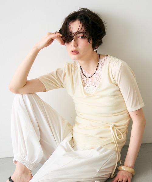 Trish(トリッシュ)の「シアーテレコドレープカシュクールプルオーバー(Tシャツ/カットソー・レディース・アイボリー/グレー・FREE)」の21枚目の写真