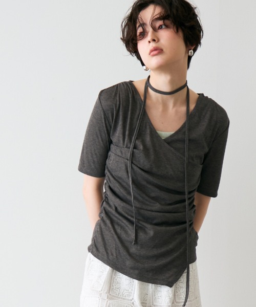 Trish(トリッシュ)の「シアーテレコドレープカシュクールプルオーバー(Tシャツ/カットソー・レディース・アイボリー/グレー・FREE)」の13枚目の写真