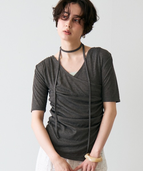 Trish(トリッシュ)の「シアーテレコドレープカシュクールプルオーバー(Tシャツ/カットソー・レディース・アイボリー/グレー・FREE)」の11枚目の写真