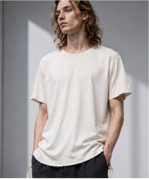 Sakka（サッカ）の「【MADE IN JAPAN】裾コード付き 切りっぱなしデザインTEE（Tシャツ/カットソー・メンズ・ホワイト/ブラック・FREE）」の6枚目の写真