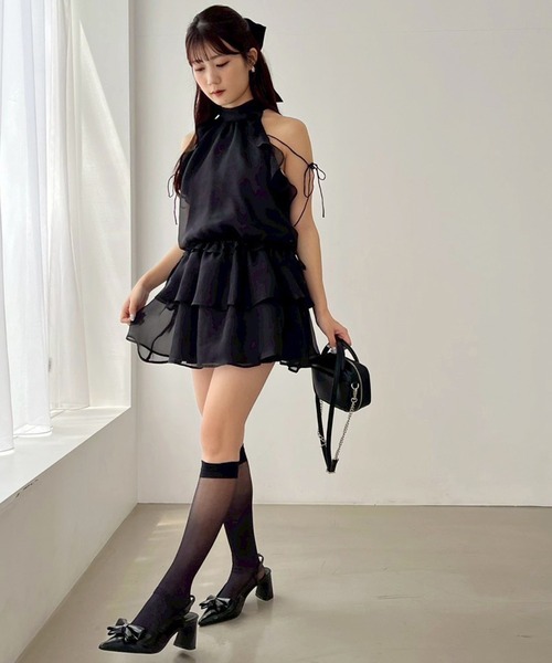 one after another NICE CLAUP(ワンアフターアナザーナイスクラップ)の「【リバイバル】アメスリバックリボンミニワンピース(ワンピース・レディース・ブラック/ブラック系その他/サックスブルー/ピンク/ホワイト系その他・FREE)」の9枚目の写真