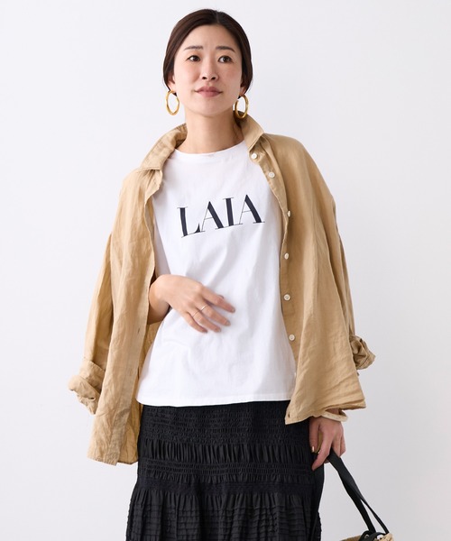 MICA&DEAL（マイカ＆ディール）の「"LAIA"ロゴヘムラウンドTシャツ〈2サイズ展開〉（Tシャツ/カットソー・レディース・ライトベージュ/ライトブルー/ネイビー/ホワイト・36/38）」の7枚目の写真