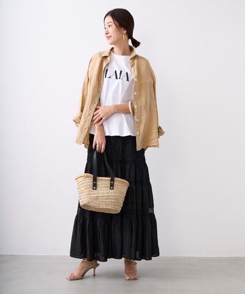 MICA&DEAL（マイカ＆ディール）の「"LAIA"ロゴヘムラウンドTシャツ〈2サイズ展開〉（Tシャツ/カットソー・レディース・ライトベージュ/ライトブルー/ネイビー/ホワイト・36/38）」の8枚目の写真