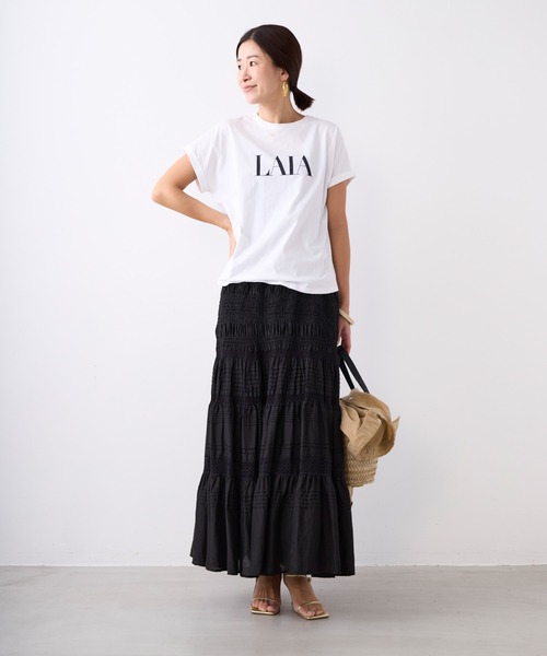 MICA&DEAL（マイカ＆ディール）の「"LAIA"ロゴヘムラウンドTシャツ〈2サイズ展開〉（Tシャツ/カットソー・レディース・ライトベージュ/ライトブルー/ネイビー/ホワイト・36/38）」の9枚目の写真