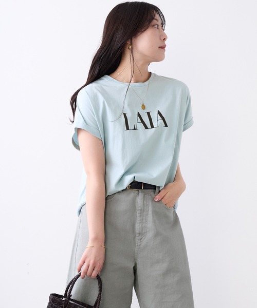 MICA&DEAL（マイカ＆ディール）の「"LAIA"ロゴヘムラウンドTシャツ〈2サイズ展開〉（Tシャツ/カットソー・レディース・ライトベージュ/ライトブルー/ネイビー/ホワイト・36/38）」の21枚目の写真