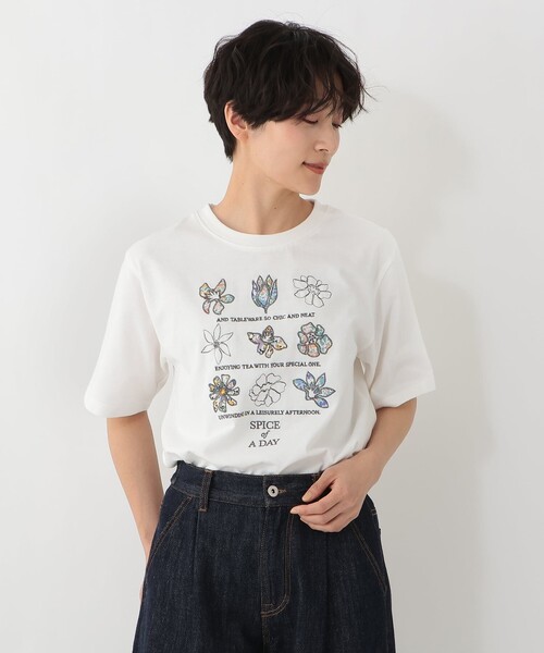 teat ティート ヒトニヒトA all in 別注色 セール】パッチワーク刺繍Tシャツ/リバティプリント（Tシャツ