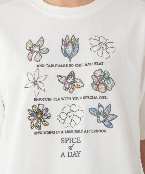 Afternoon Tea(アフタヌーンティー)の「パッチワーク刺繍Tシャツ/リバティプリント(Tシャツ/カットソー・レディース・オフホワイト/チャコールグレー/パープル・MEDIUM)」の8枚目の写真