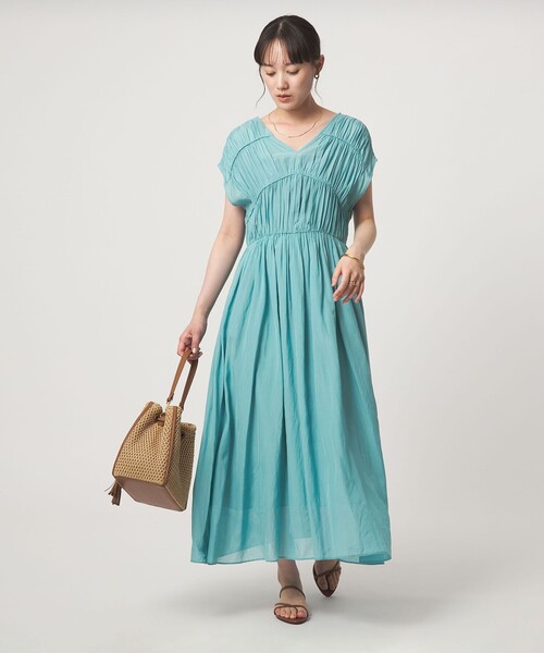 green label relaxing（グリーンレーベルリラクシング）の「ティアード ギャザー ワンピース（ワンピース・レディース・ダークブラウン/ライトブルー/ブラック・FREE）」の9枚目の写真