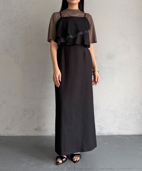&g'aime（アンジェム）の「【&ｇ'aime 】ミックスラッフルワンピース　Mixed Ruffle Dress（ワンピース・レディース・グレー/ブラック・FREE）」の2枚目の写真