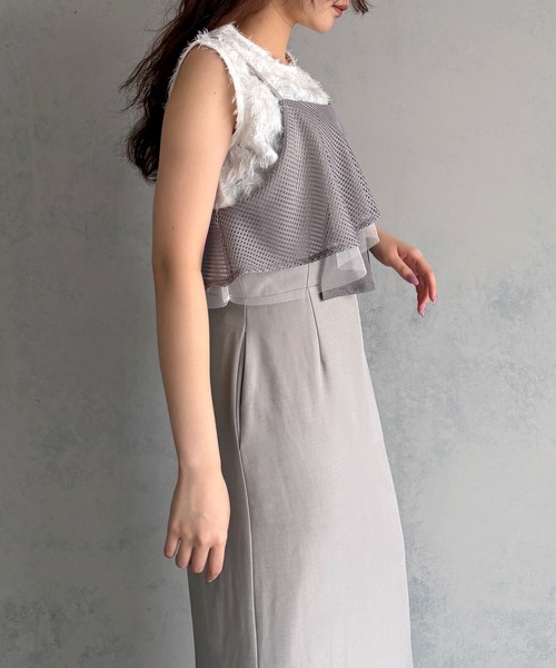 &g'aime（アンジェム）の「【&ｇ'aime 】ミックスラッフルワンピース　Mixed Ruffle Dress（ワンピース・レディース・グレー/ブラック・FREE）」の14枚目の写真