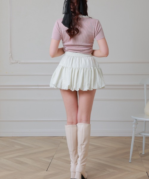 Anely（アネリー）の「配色 ボウタイリボン レース 半袖 ニット トップス（ニット/セーター・レディース・ブラック/グレー/ピンク・FREE）」の16枚目の写真