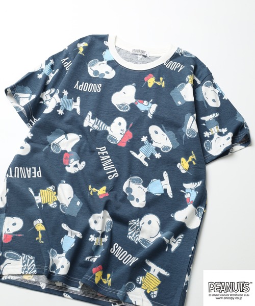 PEANUTS(ピーナッツ)の「PEANUTS 総柄プリント半袖リンガーTシャツ(Tシャツ/カットソー・レディース・ホワイト/ミント/ネイビー・L/M/LL)」の3枚目の写真