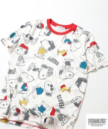 PEANUTS 総柄プリント半袖リンガーTシャツ