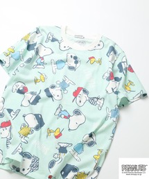 PEANUTS 総柄プリント半袖リンガーTシャツ