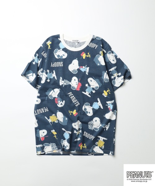 PEANUTS(ピーナッツ)の「PEANUTS 総柄プリント半袖リンガーTシャツ(Tシャツ/カットソー・レディース・ホワイト/ミント/ネイビー・L/M/LL)」の6枚目の写真