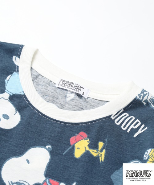 PEANUTS(ピーナッツ)の「PEANUTS 総柄プリント半袖リンガーTシャツ(Tシャツ/カットソー・レディース・ホワイト/ミント/ネイビー・L/M/LL)」の7枚目の写真
