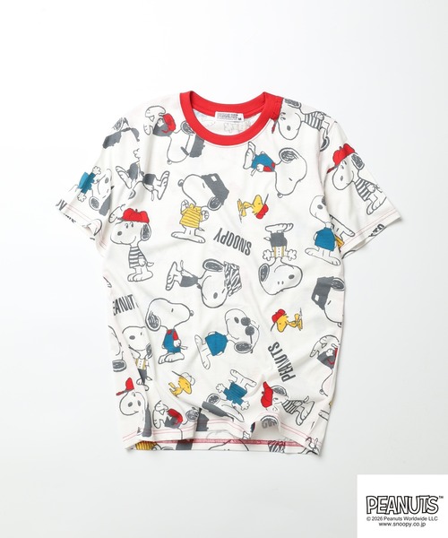 PEANUTS(ピーナッツ)の「PEANUTS 総柄プリント半袖リンガーTシャツ(Tシャツ/カットソー・レディース・ホワイト/ミント/ネイビー・L/M/LL)」の4枚目の写真