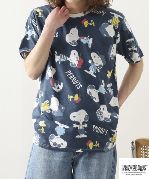 PEANUTS(ピーナッツ)の「PEANUTS 総柄プリント半袖リンガーTシャツ(Tシャツ/カットソー・レディース・ホワイト/ミント/ネイビー・L/M/LL)」の18枚目の写真