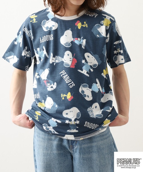 PEANUTS(ピーナッツ)の「PEANUTS 総柄プリント半袖リンガーTシャツ(Tシャツ/カットソー・レディース・ホワイト/ミント/ネイビー・L/M/LL)」の19枚目の写真