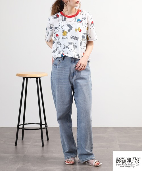 PEANUTS(ピーナッツ)の「PEANUTS 総柄プリント半袖リンガーTシャツ(Tシャツ/カットソー・レディース・ホワイト/ミント/ネイビー・L/M/LL)」の15枚目の写真