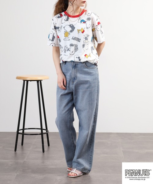 PEANUTS(ピーナッツ)の「PEANUTS 総柄プリント半袖リンガーTシャツ(Tシャツ/カットソー・レディース・ホワイト/ミント/ネイビー・L/M/LL)」の16枚目の写真