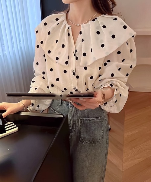 blackdia ocean(ブラックダイヤオーシャン)の「blackdia ocean ドット カラー ブラウス(シャツ/ブラウス・レディース・ホワイト・SMALL/MEDIUM/LARGE)」の5枚目の写真