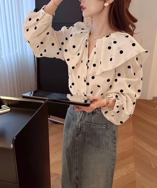 blackdia ocean(ブラックダイヤオーシャン)の「blackdia ocean ドット カラー ブラウス(シャツ/ブラウス・レディース・ホワイト・SMALL/MEDIUM/LARGE)」の4枚目の写真