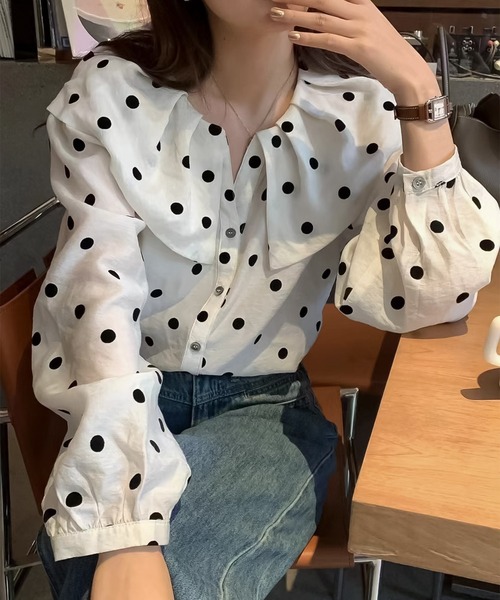 blackdia ocean(ブラックダイヤオーシャン)の「blackdia ocean ドット カラー ブラウス(シャツ/ブラウス・レディース・ホワイト・SMALL/MEDIUM/LARGE)」の6枚目の写真