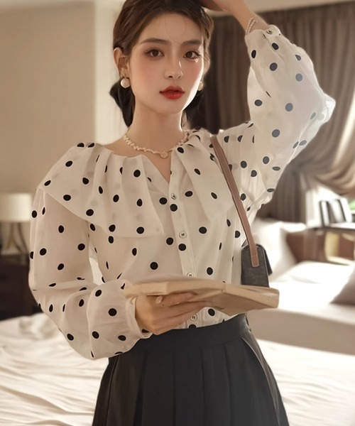 blackdia ocean(ブラックダイヤオーシャン)の「blackdia ocean ドット カラー ブラウス(シャツ/ブラウス・レディース・ホワイト・SMALL/MEDIUM/LARGE)」の3枚目の写真