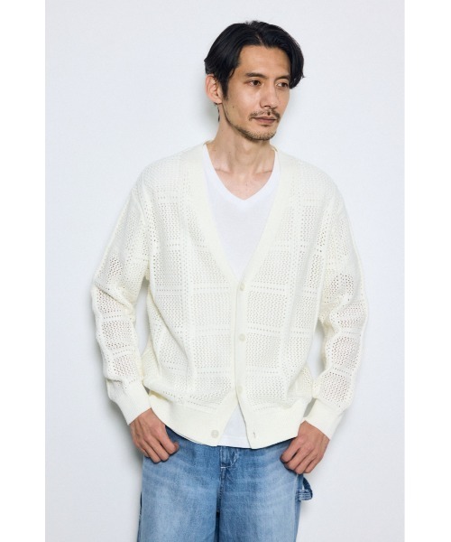 AZUL by moussy(アズールバイマウジー)の「コットンメッシュニットカーディガン(カーディガン/ボレロ・メンズ・ベージュ/ブラック/オフホワイト・MEDIUM/LARGE)」の11枚目の写真