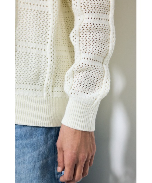AZUL by moussy(アズールバイマウジー)の「コットンメッシュニットカーディガン(カーディガン/ボレロ・メンズ・ベージュ/ブラック/オフホワイト・MEDIUM/LARGE)」の19枚目の写真