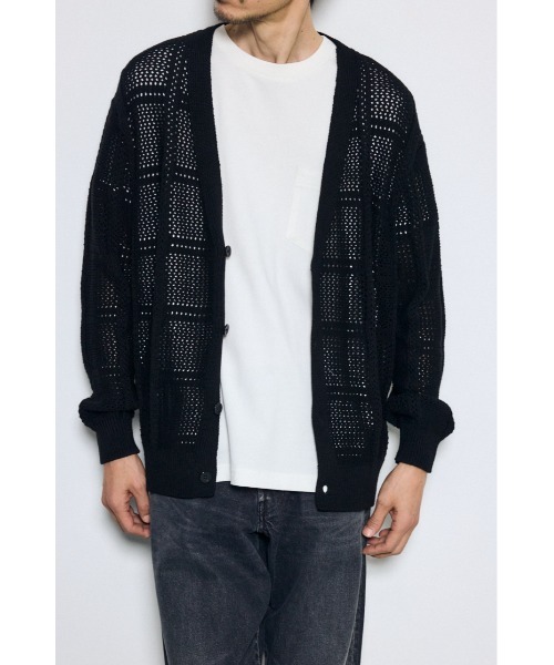 AZUL by moussy(アズールバイマウジー)の「コットンメッシュニットカーディガン(カーディガン/ボレロ・メンズ・ベージュ/ブラック/オフホワイト・MEDIUM/LARGE)」の20枚目の写真