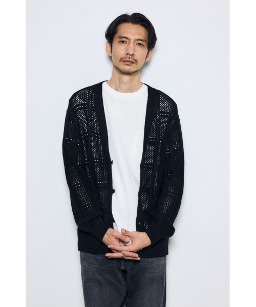 AZUL by moussy(アズールバイマウジー)の「コットンメッシュニットカーディガン(カーディガン/ボレロ・メンズ・ベージュ/ブラック/オフホワイト・MEDIUM/LARGE)」の22枚目の写真