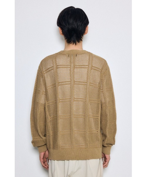 AZUL by moussy(アズールバイマウジー)の「コットンメッシュニットカーディガン(カーディガン/ボレロ・メンズ・ベージュ/ブラック/オフホワイト・MEDIUM/LARGE)」の4枚目の写真