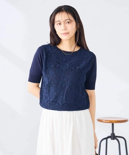 a.v.v（アーヴェヴェ）の「フロントレースサマーニット（ニット/セーター・レディース・ネイビー/アイボリー・40/38）」の4枚目の写真