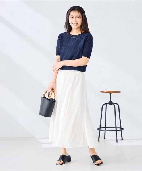 a.v.v（アーヴェヴェ）の「フロントレースサマーニット（ニット/セーター・レディース・ネイビー/アイボリー・40/38）」の5枚目の写真