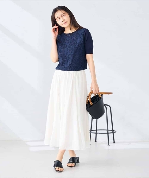a.v.v（アーヴェヴェ）の「フロントレースサマーニット（ニット/セーター・レディース・ネイビー/アイボリー・40/38）」の7枚目の写真