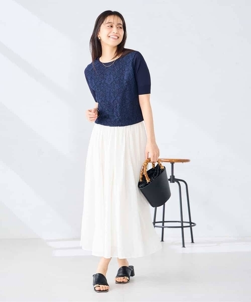 a.v.v（アーヴェヴェ）の「フロントレースサマーニット（ニット/セーター・レディース・ネイビー/アイボリー・40/38）」の8枚目の写真