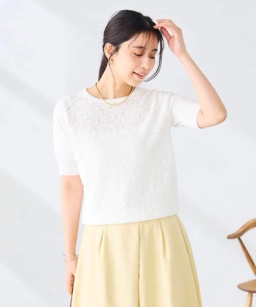 a.v.v（アーヴェヴェ）の「フロントレースサマーニット（ニット/セーター・レディース・ネイビー/アイボリー・40/38）」の9枚目の写真