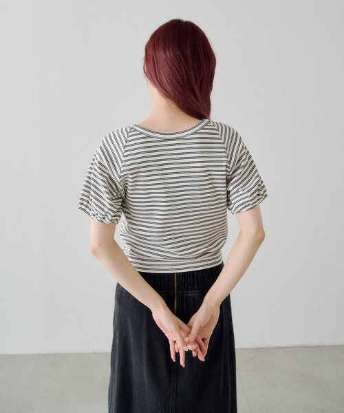 Kastane(カスタネ)の「ボウタイボーダーtee(Tシャツ/カットソー・レディース・ネイビー/グレー/オフホワイト・FREE)」の5枚目の写真