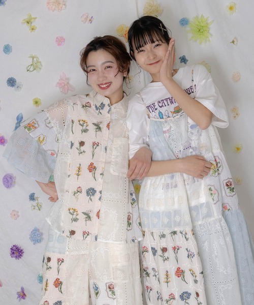 ScoLar（スカラー）の「162601：花刺繍×コットンレース×シアー 異素材