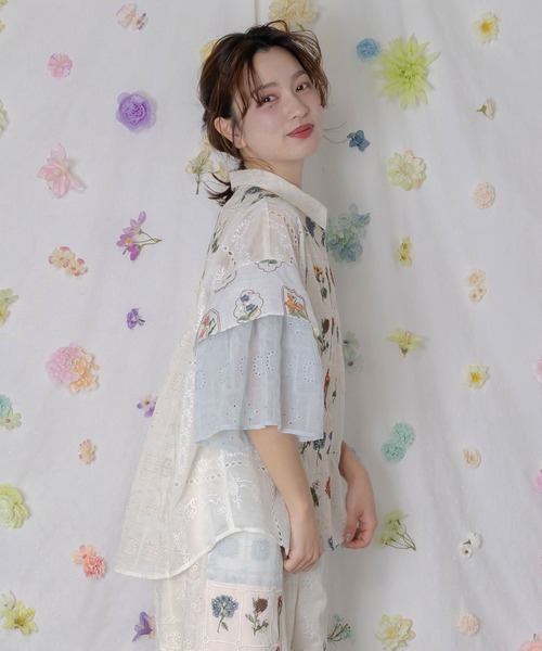 ScoLar（スカラー）の「162601：花刺繍×コットンレース×シアー 異素材