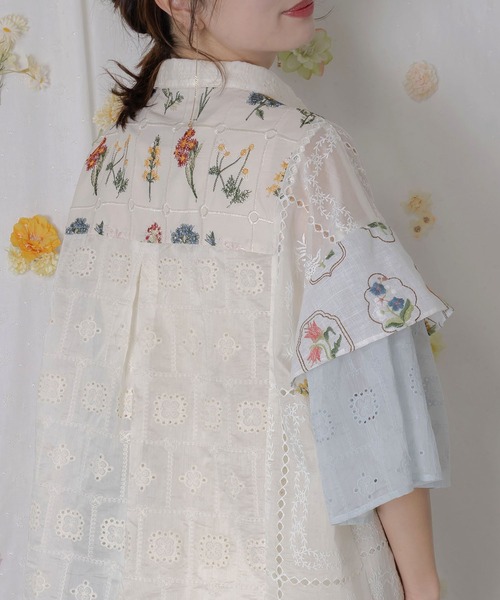 ScoLar（スカラー）の「162601：花刺繍×コットンレース×シアー 異素材