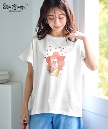＜大きいサイズ＞【水森亜土】袖フリルプリントTシャツ
