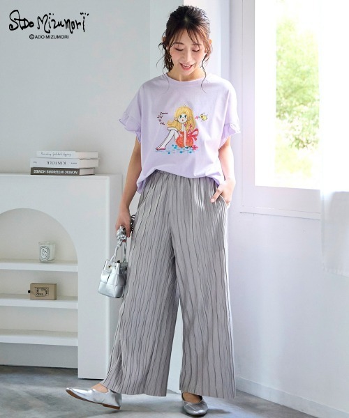 SMILE LAND（スマイルランド）の「＜大きいサイズ＞【水森亜土】袖フリルプリントTシャツ（Tシャツ/カットソー・レディース・ブラック/オフホワイト/パープル・L/LL/3L/4L/5L）」の6枚目の写真