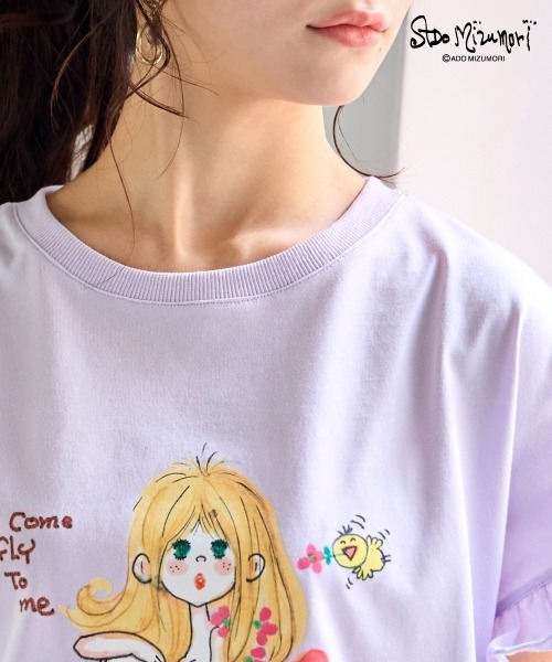 SMILE LAND（スマイルランド）の「＜大きいサイズ＞【水森亜土】袖フリルプリントTシャツ（Tシャツ/カットソー・レディース・ブラック/オフホワイト/パープル・L/LL/3L/4L/5L）」の8枚目の写真